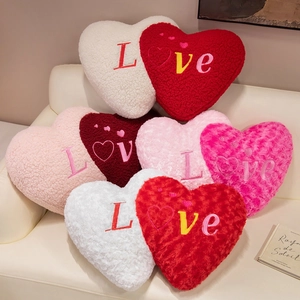 Heart Shaped Plush Pillow Love Embroidery Lamb Wool Rose Velvet Decorative Sofa Cushion Soft Throw For Home Decor