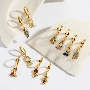 Cute Cartoon Animal Huggie Hoop Earrings Gold Plated Brass With Cubic Zirconia Sparkling Pendants Jewelry Gift For Women