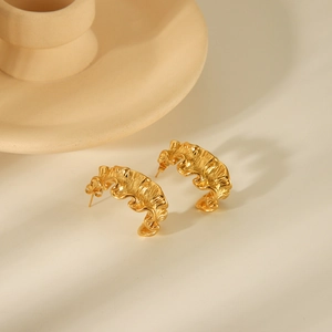 Chic 18K gold plated stainless steel earrings with irregular geometric wave texture