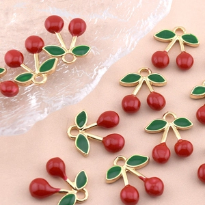 Pendentifs cerises rouges en alliage avec feuilles vertes pour fabrication de bijoux DIY