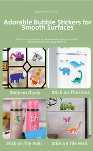 Reusable 3D puffy stickers for kids applied on fridge, glass, tile and water bottles