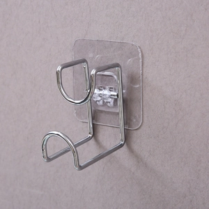 Silver stainless steel wall-mounted hook with transparent adhesive for bathroom and kitchen