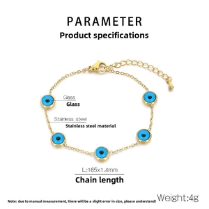 Détails du bracelet œil protecteur en or et acier avec perles en verre bleu