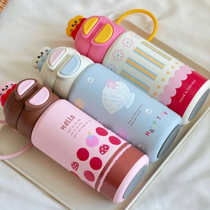 Thermos enfant en acier inoxydable 316 avec paille et couvercle double boisson décoré