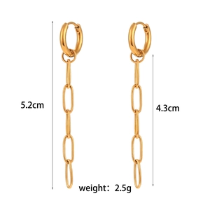18K gold plated stainless steel long paperclip link earrings with 5.2cm length dimensions