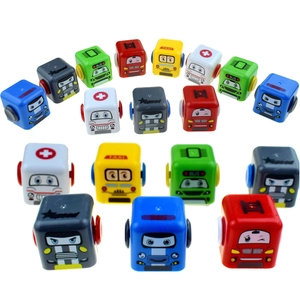 Set of colorful square mini pull-back cartoon toy cars in various vehicle designs