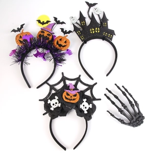 Halloween headband set featuring pumpkin, ghost, and skull motifs for party decorations