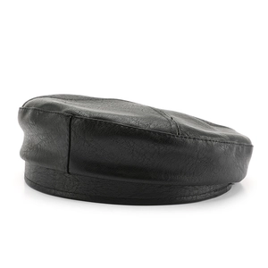 Retro black faux leather octagonal beret for women with stylish street fashion look