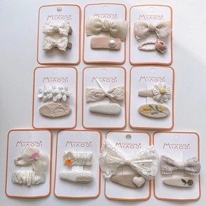 Handmade matcha bow hair clips set with embroidery and pearls for girls and kids