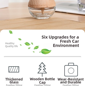 Detail view of thickened glass aromatherapy bottle with a natural solid wood cap
