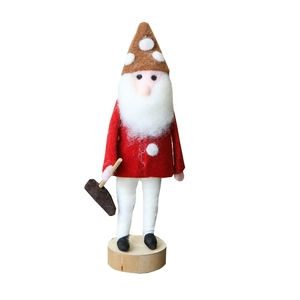 Handmade wool felt Nordic gnome ornament with wooden base for Christmas home decor