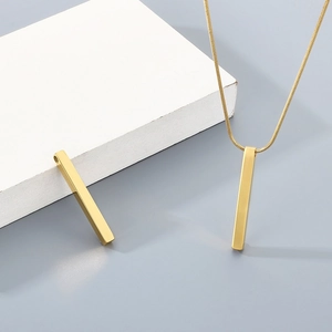 Minimalist 18K gold plated stainless steel bar pendant necklace with a sleek snake chain