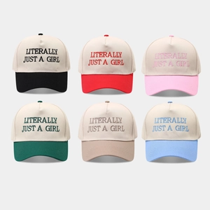 Contrast Color Cotton Baseball Cap Literally Just A Girl Letter Embroidery Adjustable Sun Protection Hat Casual Outdoor