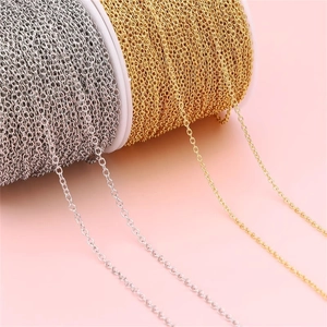 18K gold and silver stainless steel O-link chains for DIY jewelry making on spools