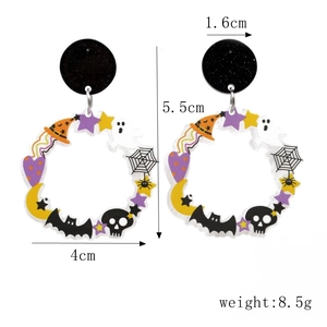 Dimensions des boucles d'oreilles couronne Halloween avec fantôme, crâne et chauve-souris