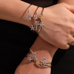 Bracelet jonc étoile de mer en argent avec pierres zircons 5A pour femmes