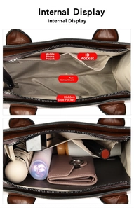 Internal view of brown crocodile texture bag showing pockets and large storage capacity