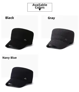 Detailansicht der Winter-Feldmützen mit Ohrenschutz in Schwarz, Grau und Marineblau