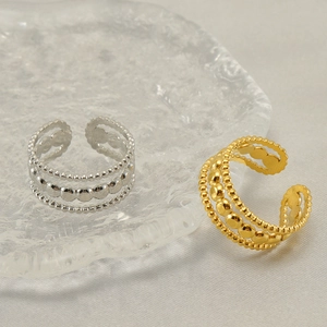 Adjustable hollow bubble ring set in gold and silver finish with triple row bead design