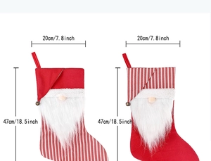 Size specifications for striped Christmas gnome stockings measuring 47cm in height