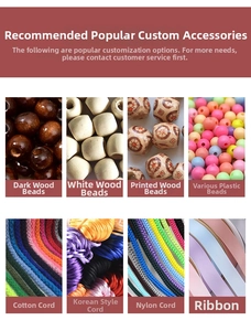 Selection of custom drawstring bag accessories including various beads and cord styles