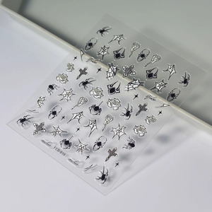 5D embossed spider and web nail art stickers for Gothic Halloween style nail decoration