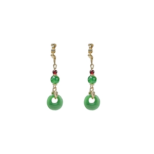 New Chinese style beaded long tassel pearl earrings with green jade-like hoops