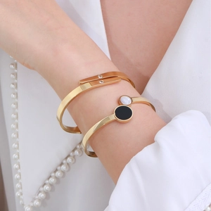 Elegant 18K gold-plated stainless steel open bangle set with heart and butterfly motifs