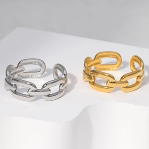 Anelli a catena regolabili in oro e argento, acciaio inossidabile lucido di tendenza