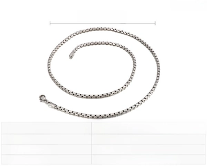 Detail view of 3mm square box chain in stainless steel with 660mm length measurements