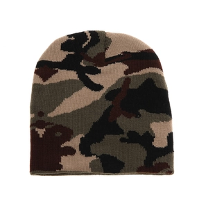 Kids winter acrylic knit beanie hat with classic woodland camouflage pattern print