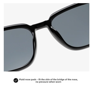 Detail of integrated nose pads on black square sunglasses for comfort and pressure-free fit