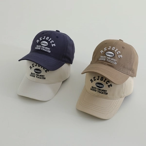 Kids cotton baseball caps with embroidered letters in navy, khaki and cream white colors