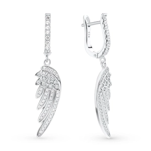 925 Sterling Silver Angel Wing Feather Drop Earrings With White Zircon Inlaid Elegant Commuter Style For Women