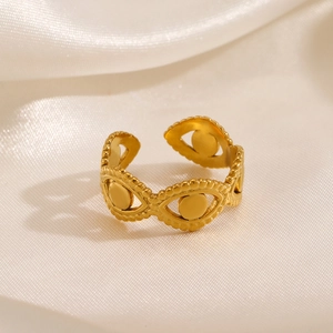 Trendy Stainless Steel Ring Hollow Evil Eye Geometric Adjustable Open Ring Jewelry For Women 18K Gold Plated Retro