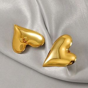 Heart Stud Earrings 18K Gold Plated Stainless Steel Polished Smooth Large Minimalist Fashion For Women
