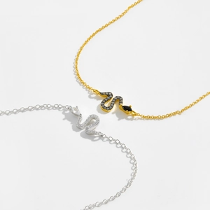 Exaggerated S925 sterling silver snake chain bracelets with sparkling zircon charms