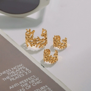 Retro 18k gold plated stainless steel coral branch rings set for women and fashion lovers