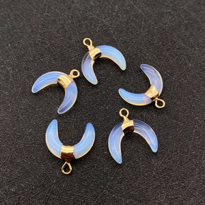 Set of five crescent opal pendants with gold metal bails for DIY jewelry making