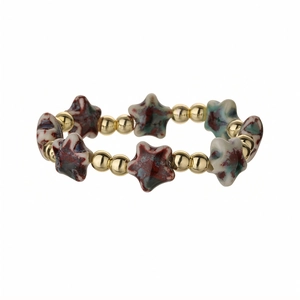 Bracelet perles en céramique étoile colorée avec billes dorées pour femmes