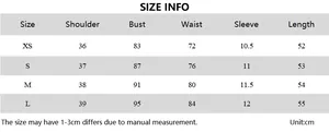 Detailed size guide table for women's slim button-up short sleeve cardigan shirt