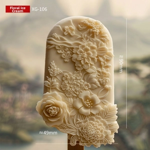 Detailed view of 3D floral carved ice cream mold with elegant peony relief design.