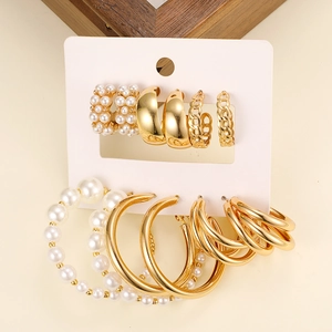 Lot de 6 paires de boucles d'oreilles vintage créatives avec perles et anneaux dorés