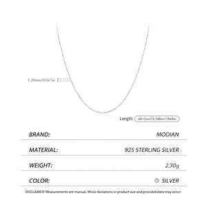 Minimalist S925 sterling silver chain necklace with 40+5cm length and 1.2mm width