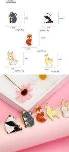 Detail showing dimensions and weights of animal enamel pins with geometric origami designs