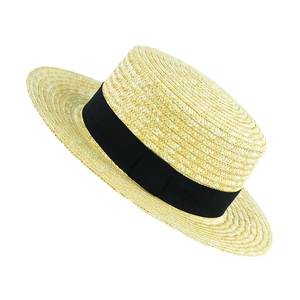 Cappello Boater Paglia Di Grano Naturale Tesa Larga Protezione Solare Estate Spiaggia Vacanze Vintage Elegante Piatto Con Nastro Nero