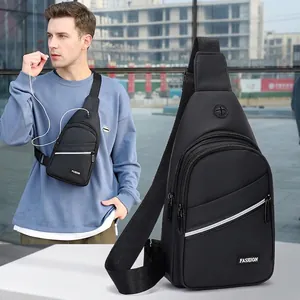 Men Sling Bag Waterproof Chest Pack Multi Pocket Crossbody Shoulder Bag Sport Business Casual With Earphone Hole