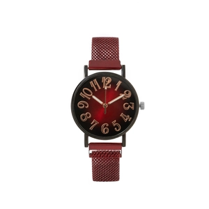 Orologio al quarzo da donna con quadrante sfumato rosso e cinturino magnetico