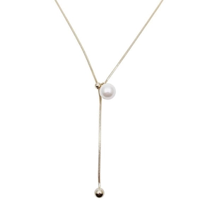 Minimalist gold-plated Y-shaped necklace featuring a white pearl and adjustable slider