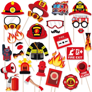Firefighter Theme Photo Booth Props For Birthday Party Decorations Fire Dept Elements Cardboard Handheld Accessories